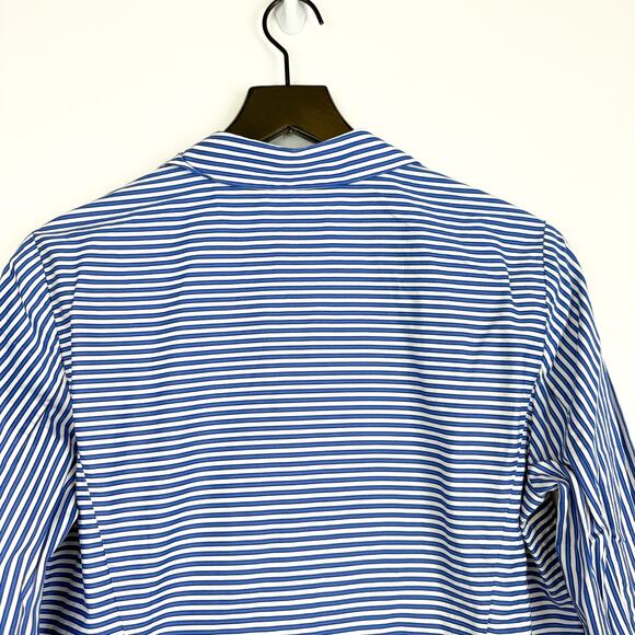 Lafayette 148 New York Blue White Stripe Button Up Shirt Cotton - Size 14 - Picture 8 of 10